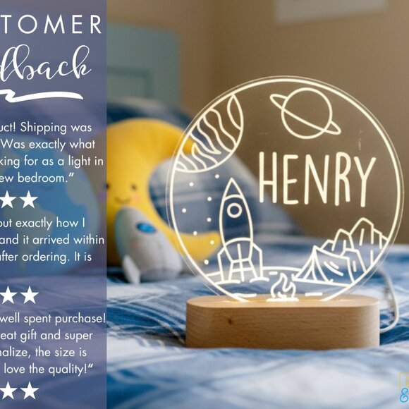 Personalized Space Night Light – Custom LED Lamp for Kids - Picture 7 of 8